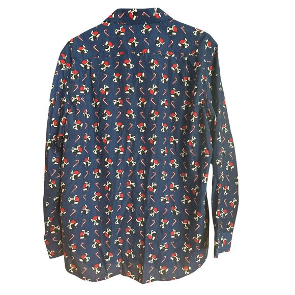 Boston Terrier Christmas Shirt XL 17.5 Blue Candy Cane Long Sleeve Button Up Dog - Picture 4 of 5